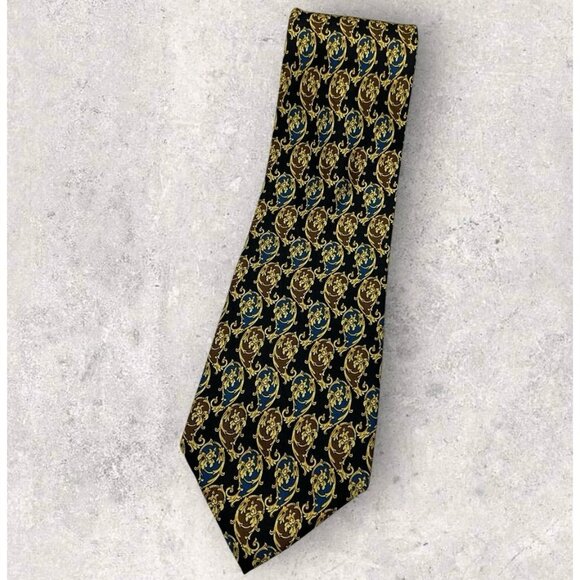 FENDI Silk Tie ITALY Black Gold Baroque W:4" EUC - Picture 1 of 5